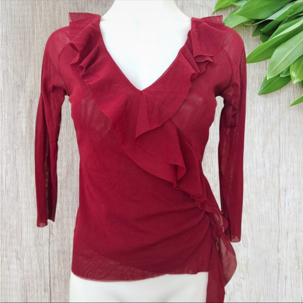 (NWOT) Vintage The Limited Women’s Red 3/4 Sleeve Ruffle Dressy Top, Small
